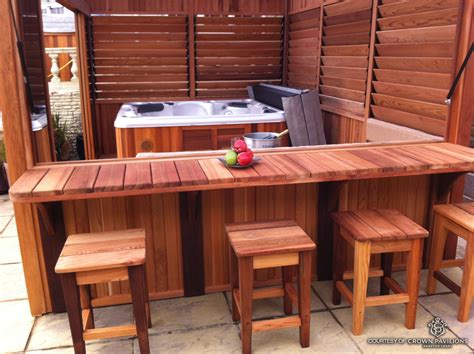 Inexpensive DIY Outdoor Hot Tub Enclosure With Bar And Louvered Panels