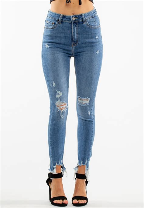 Mid Rise Distressed Skinny Denim Jeans Shop Up To 60 Off Select Styles At Papaya Clothing