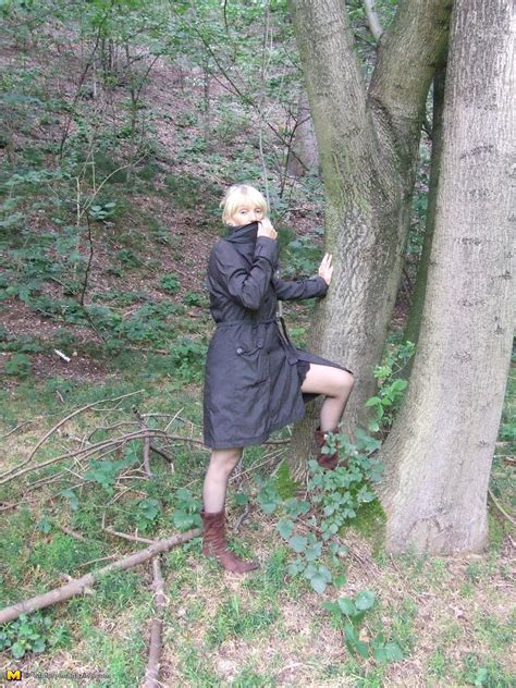 Blonde Mature Slut Playing Naked In The Forest