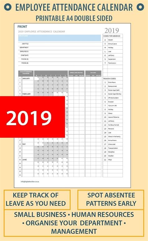 Printable Employee Attendance Calendar 2020 Calendar Printables