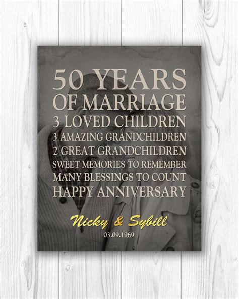 50th Anniversary T For Parents With Your Picture Gold Etsy 50th
