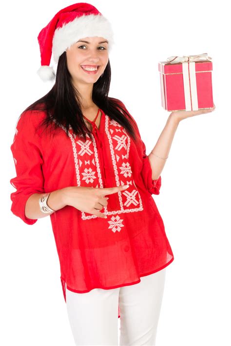 Santa Girl With A Christmas T Free Stock Photo Public Domain Pictures