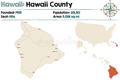 Map Of Hawaii County In Hawaii Stock Vector Illustration Of Roads
