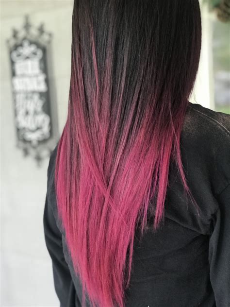 A nice dark shadowed root fading into a lighter pink. Dark brown to pink balayage | Brown and pink hair, Pink hair