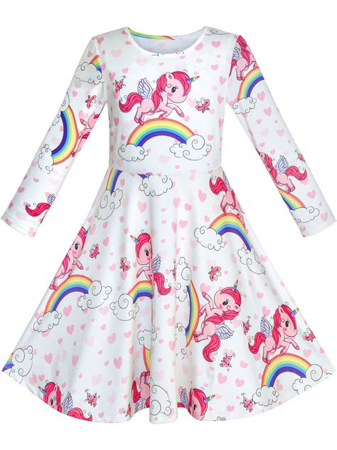 Girls Dress Unicorn Rainbow Casual Long Sleeve 8 Years