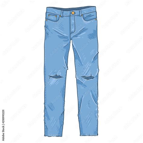 Vector Cartoon Illustration Ripped Denim Jeans Pants Stock Vector
