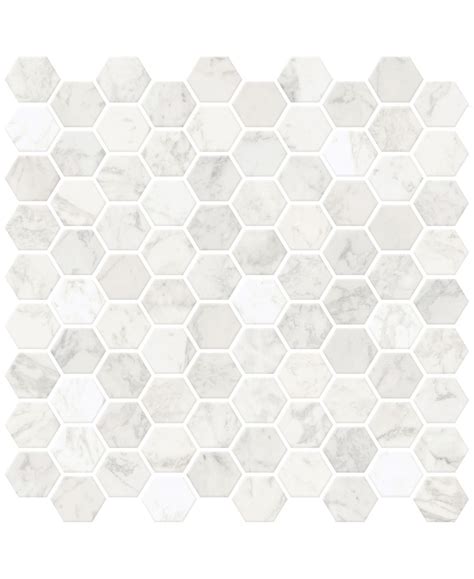A White Marble Mosaic Tile With Hexagonal Design
