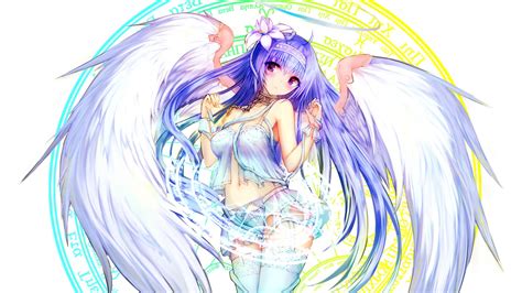 Wallpaper Illustration Long Hair Anime Girls Wings Angel Purple