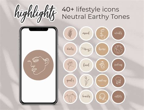 40 Line Art Highlight Covers For Instagram Beige And Earthy Etsy