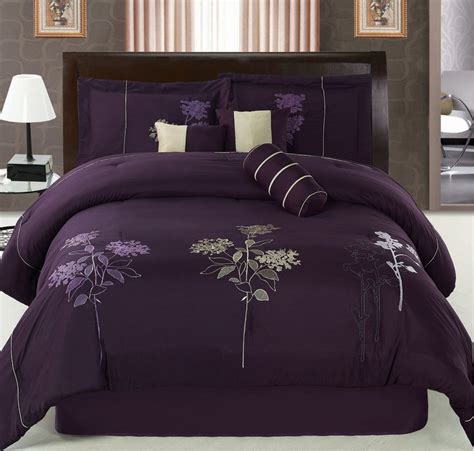 Purple Comforter Set Queen 7 Pc Purple Black Luxury Flocking