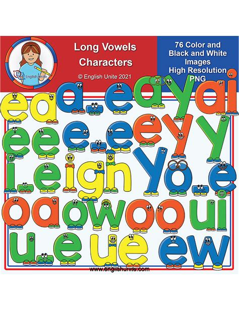 English Unite Clip Art Long Vowels Characters