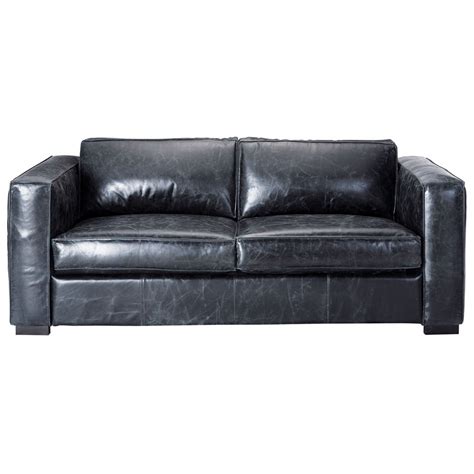 3 seater leather sofa bed in black Berlin | Maisons du Monde