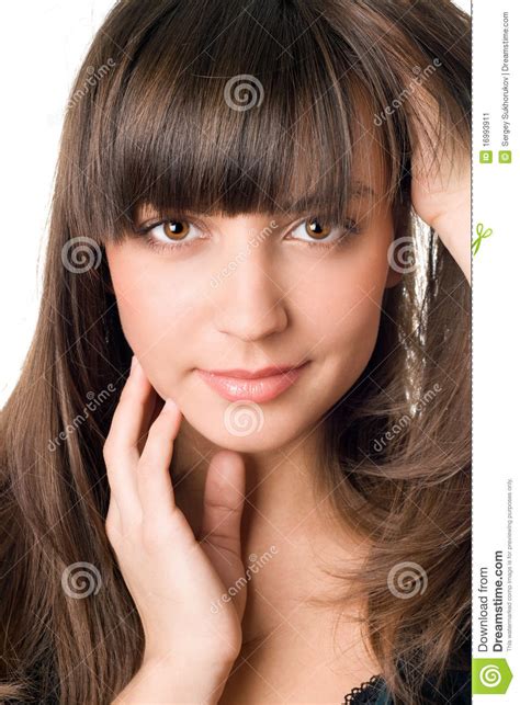 Pretty Woman With Dark Hair And Brown Eyes Stock Image