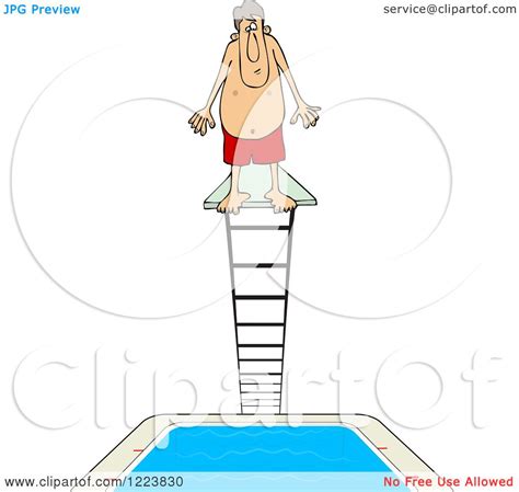 Clipart Of A Man Standing At The Top Of A High Dive Diving Board