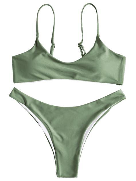 High Cut Scoop Thong Bikini Set Pea Green L Summer Swim Suits Women