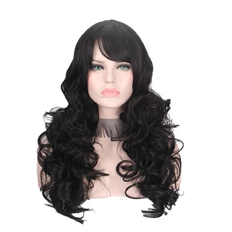 Long Black Curly Wigs For Women With Bangs Synthetic Wig Hair Cosplay