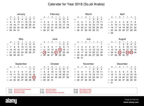 Calendar Of Year 2018 With Public Holidays And Bank Holidays For Saudi