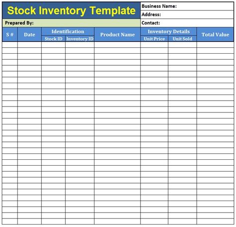 Stock Inventory Template Free Word And Excel Templates