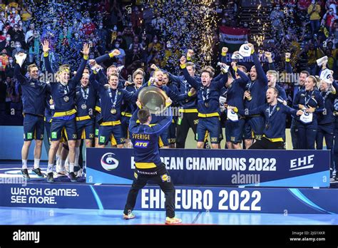 Ehf Euro 2022 Final Sweden National Team Celebrates The Gold Medal