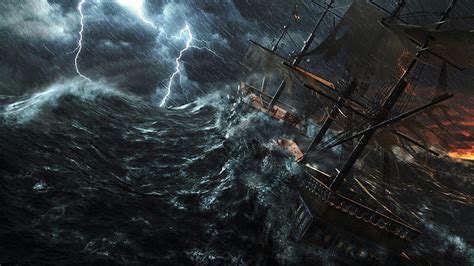 Raging Seasinking Ship Stormy Sea Lightning Ship Ocean