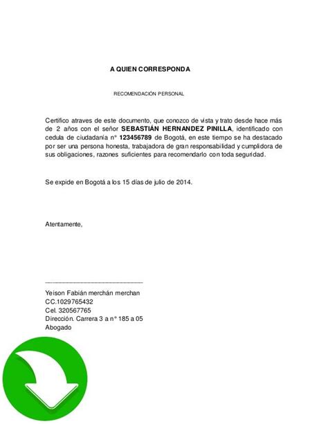 Modelo De Carta De Referencia Personal Ejemplo Y Pdf Para Imprimir En