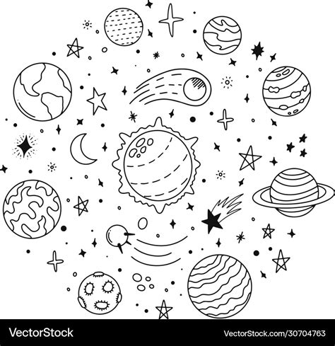 Doodle Solar System Hand Drawn Sketch Planets Vector Image