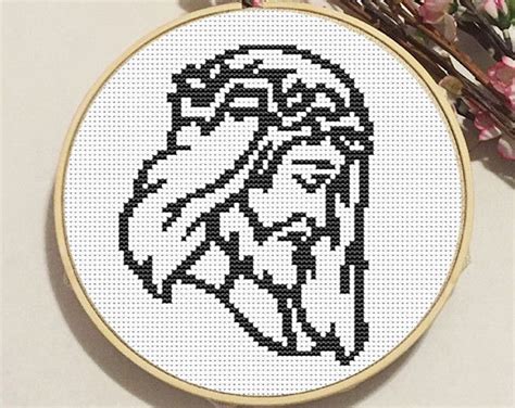 Jesus In A Crown Of Thorns Cross Stitch Pattern Pdf Chart Etsy