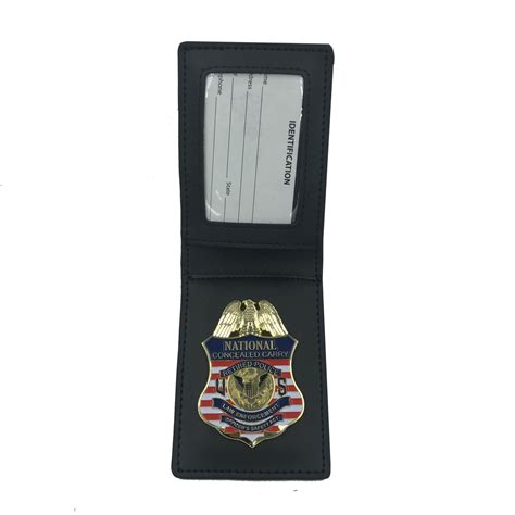 Leather Wallet With National Concealed Carry Retired Police Badge Leos