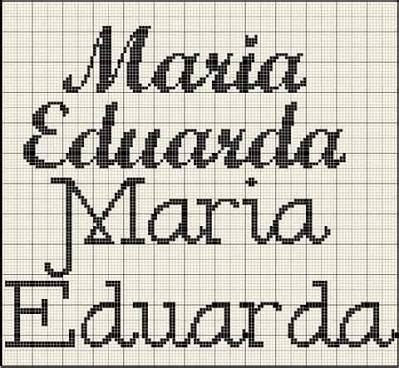 O bordado é uma forma de criar a mão, ou com uma máquina, desenhos, figuras ornamentais, palavras e frases em um tecido, utilizando diversas o ponto cruz é umas das formas de bordado mais comuns. Resultado de imagem para www.nome maria eduarda turma da ...