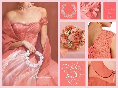 Peach 🍑 Mood Board Collage Inspiration Colors One Shoulder Wedding