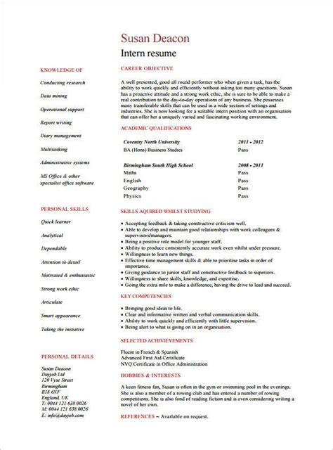 Internships usually take place at more complicated jobs and are related to more advanced professions. 10+ Internship Resume Templates - PDF, DOC | Free ...