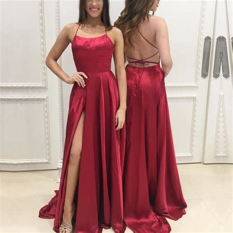 There are thousands of styles for you to choose from. Long Satin Open Back Prom Dresses 2018 Leg Slit Evening ...