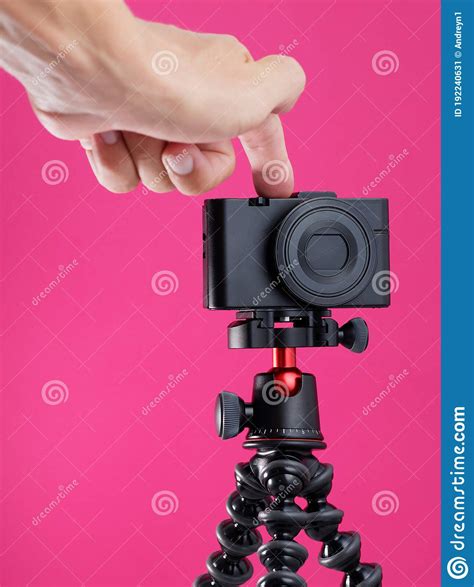 Camera Stands On A Tripod Stock Image Image Of Finger 192240631
