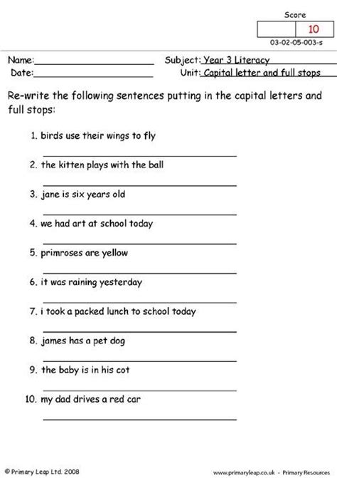 Capital letter and full stops  PrimaryLeap.co.uk  Punctuation