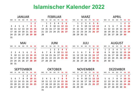 Druckbare Ausdrucken Islamische Kalender 2022 1443