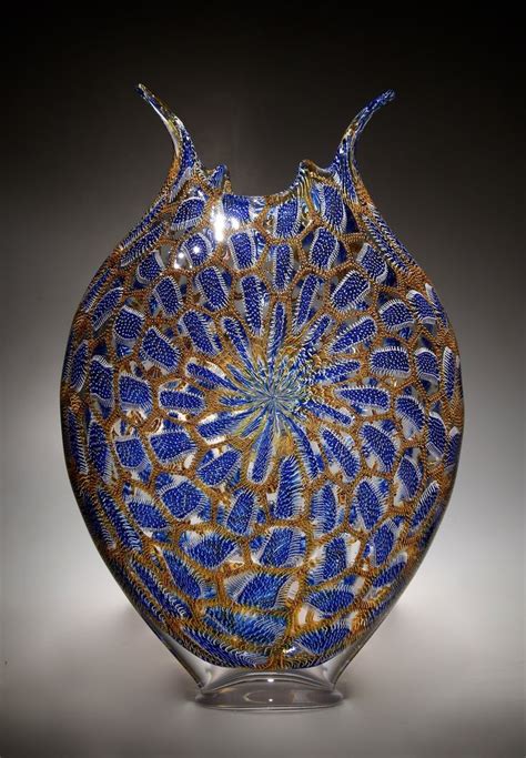 Cerulean And Gold Foglio By David Patchen Art Glass Vessel Artful