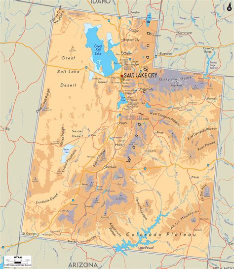 Physical Map Of Utah Ezilon Maps Physical Map Southwest Usa Utah