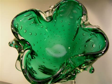 Stunning Vintage Murano Glass Bowl Bullicante Bubbles Sommerso Green Clear Cased Ebay Glass
