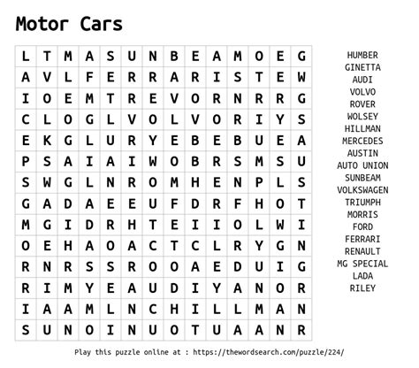 Download Word Search On Motor Cars