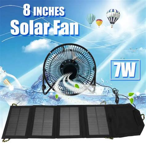 7w 8inch Usb Solar Panel Fan Cooling Ventilation Iron Powered Quiet