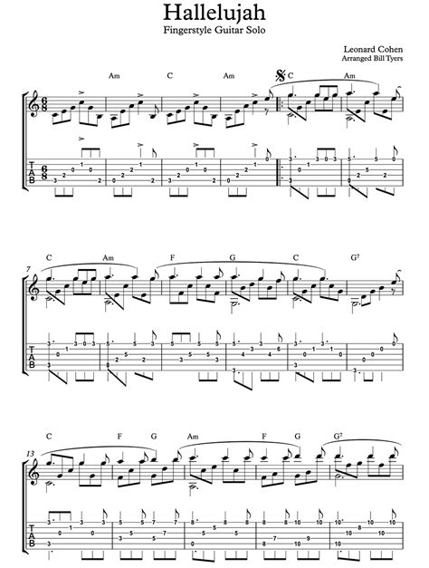 Hallelujah Fingerstyle Tab Fingerstyle Guitar Guitar Tabs Guitar Hot