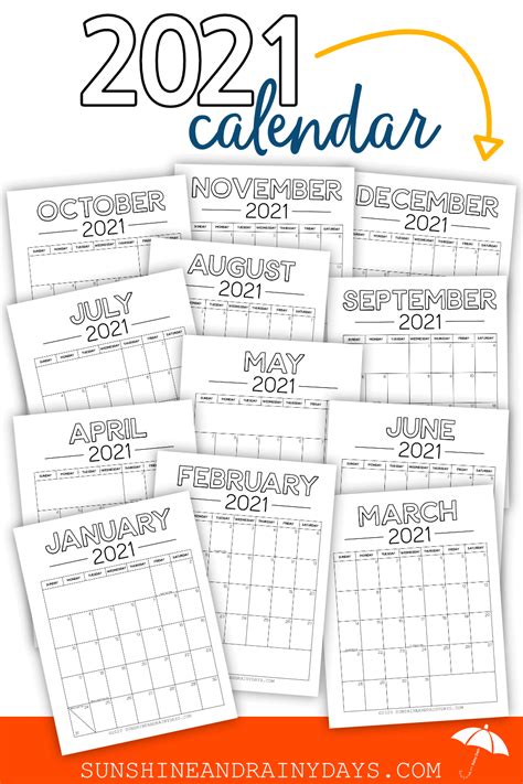 You may download these free printable 2021 calendars in pdf format. Printable 2021 Calendar - Sunshine and Rainy Days