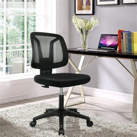 Armless Mesh Office Chair Ergonomic Swivel Black Small Computer Desk Chair No Arms With Lumbar