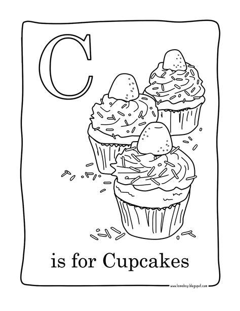 Cup cakes are one of the most popular subjects for children's coloring pages based on food pictures. C for Cupcakes - Cupcakes Adult Coloring Pages