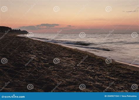View Of Sunrise Above The Sandy Sea Beach Stock Photo Image Of Nature