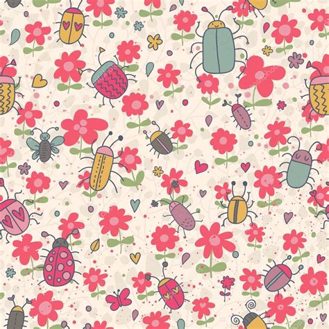 Funny Bugs Cute Cartoon Seamless Pattern For Vintage Ornaments — Stock
