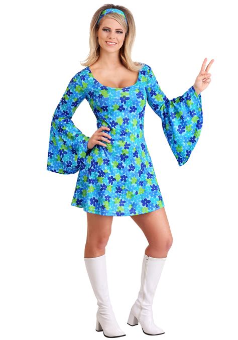 Plus Size Wild Flower 70s Hippie Dress Costume For Women