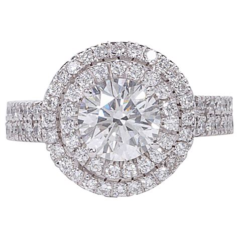 Gia Certified Double Halo Round Engagement Ring At 1stdibs