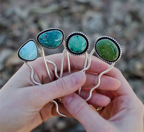 Turquoise Hair Pins Handmade Gemstone Jewelry Boho Style Boho