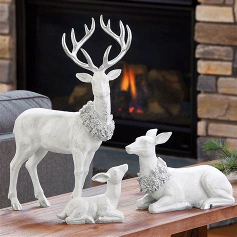 Figurines 14 Small Tabletop White Laying Tranquil Deer Statue Home